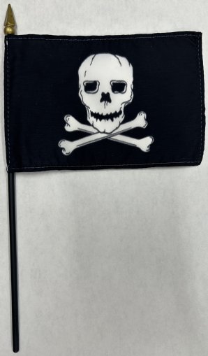 Fun Flags - Pirates - Jolly Roger 4"x6" Mounted Desk Flag