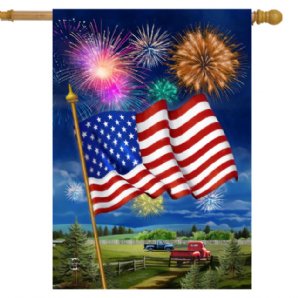 Patriotic - American Flag Firework House Banner - Printed