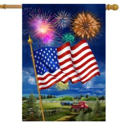 Patriotic - American Flag Firework House Banner - Printed