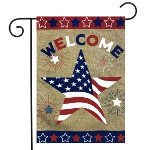 Patriotic - American Star Burlap Garden Flag