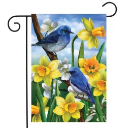 Flowers - Bluebirds and Daffodils Garden Flag