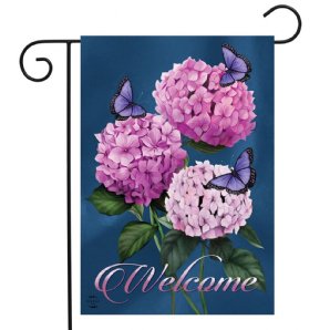 Flowers - Butterflies & Hydrangeas Garden Flag