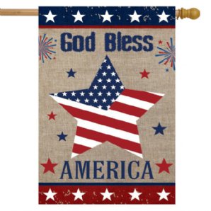 Patriotic - God Bless America Star Burlap House Banner - Printed