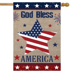 Patriotic - God Bless America Star Burlap House Banner - Printed