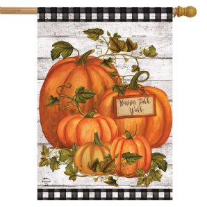 Fall - Happy Fall Y'all Pumpkins House Flag - Printed