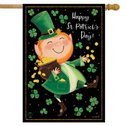 St. Patrick's Day - Lucky Gold Leprechaun House Flag - Printed