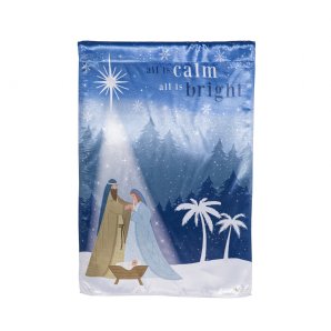 Christmas - All is Calm Nativity Lustre House Flag