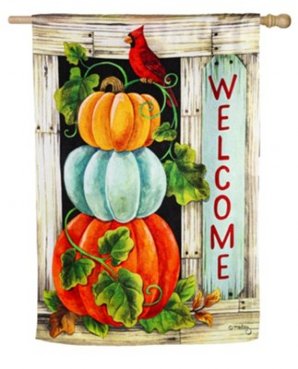 Fall - Pumpkin Stack Suede Garden Flag