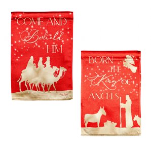 Christmas - Red and Gold Christmas Night Lustre Reversible House Flag